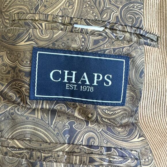 Chaps Light Brown Cotton Corduroy Paisley Lined Two Button Blazer Men's Size 48R - Picture 11 of 12